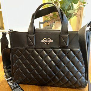 Black Love Moschino Quilted Convertible Crossbody / Shoulder Bag